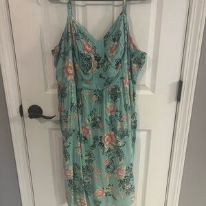 Torrid Floral Midi Dress - Green and Pink